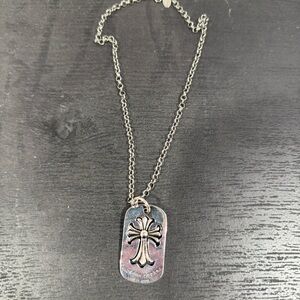 Crome heart Silver Cross dog tag Pendant Necklace